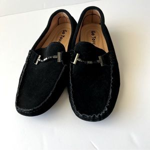 Go Tour Black Suede Slip On  Driving Loafers Size 10